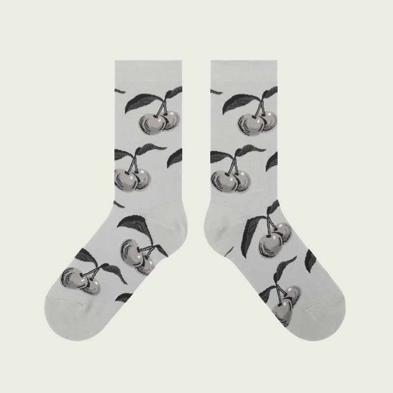 Grey Cherry Charm Ankle Socks