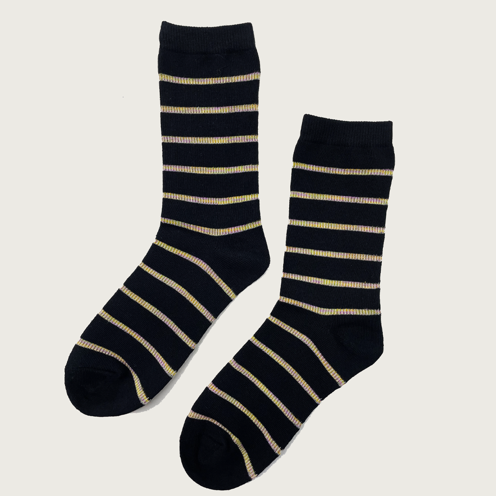 Black Rainbow Stripes High Ankle Socks