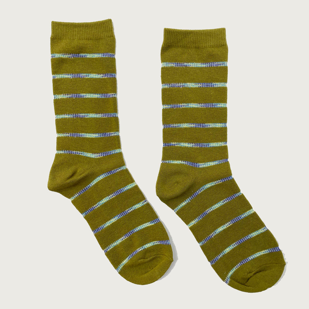 Olive Rainbow Stripes High Ankle Socks
