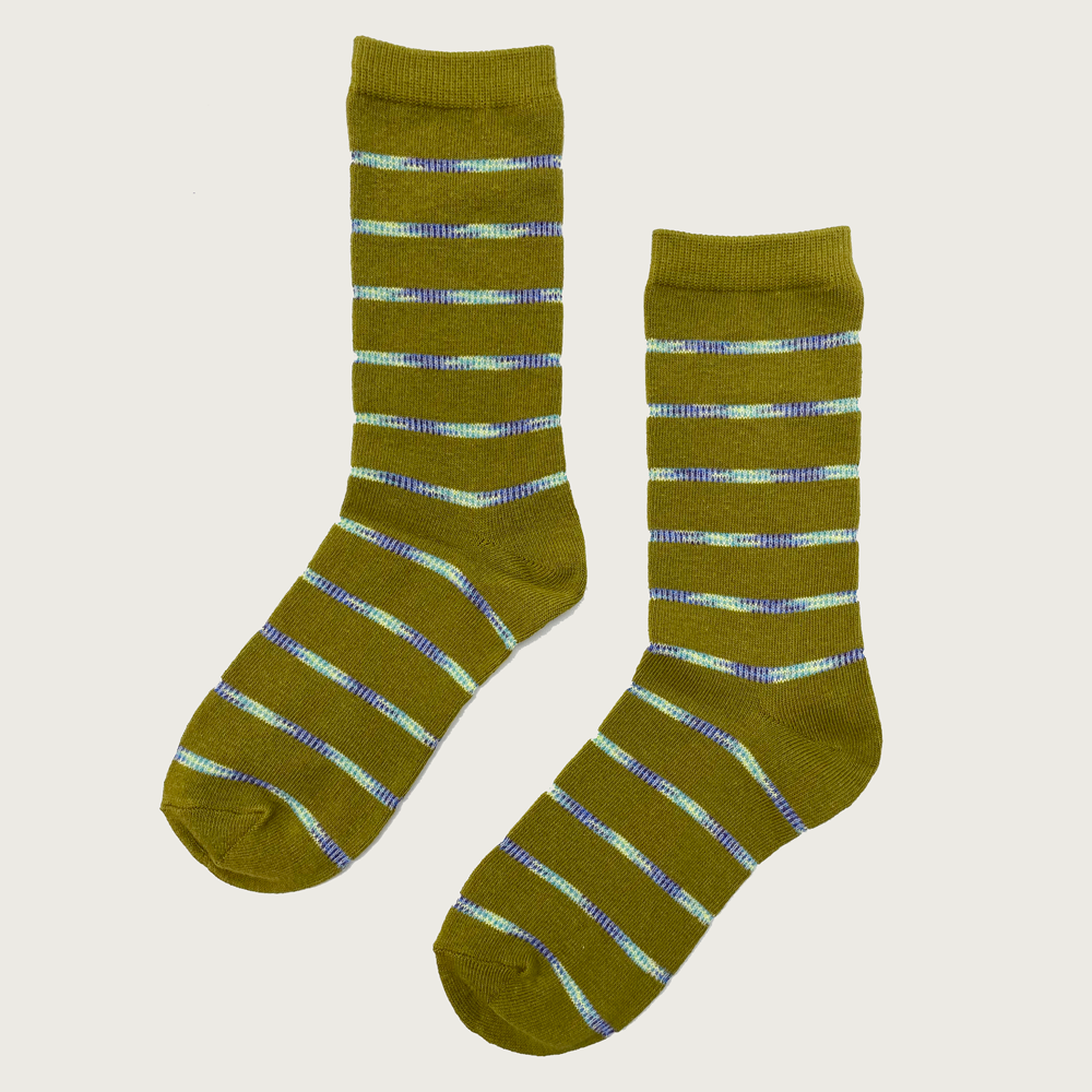 Olive Rainbow Stripes High Ankle Socks